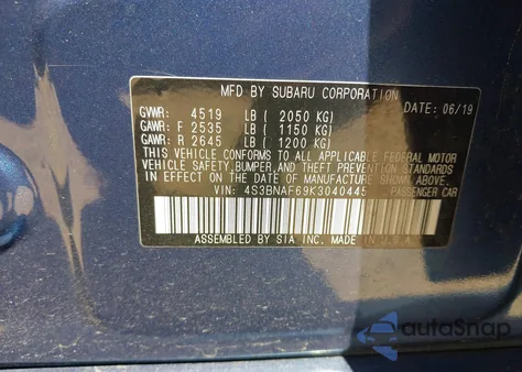 2019 Subaru Legacy 2.5I Premium z USA, uszkodzony, nr VIN 4S3BNAF69K3040445